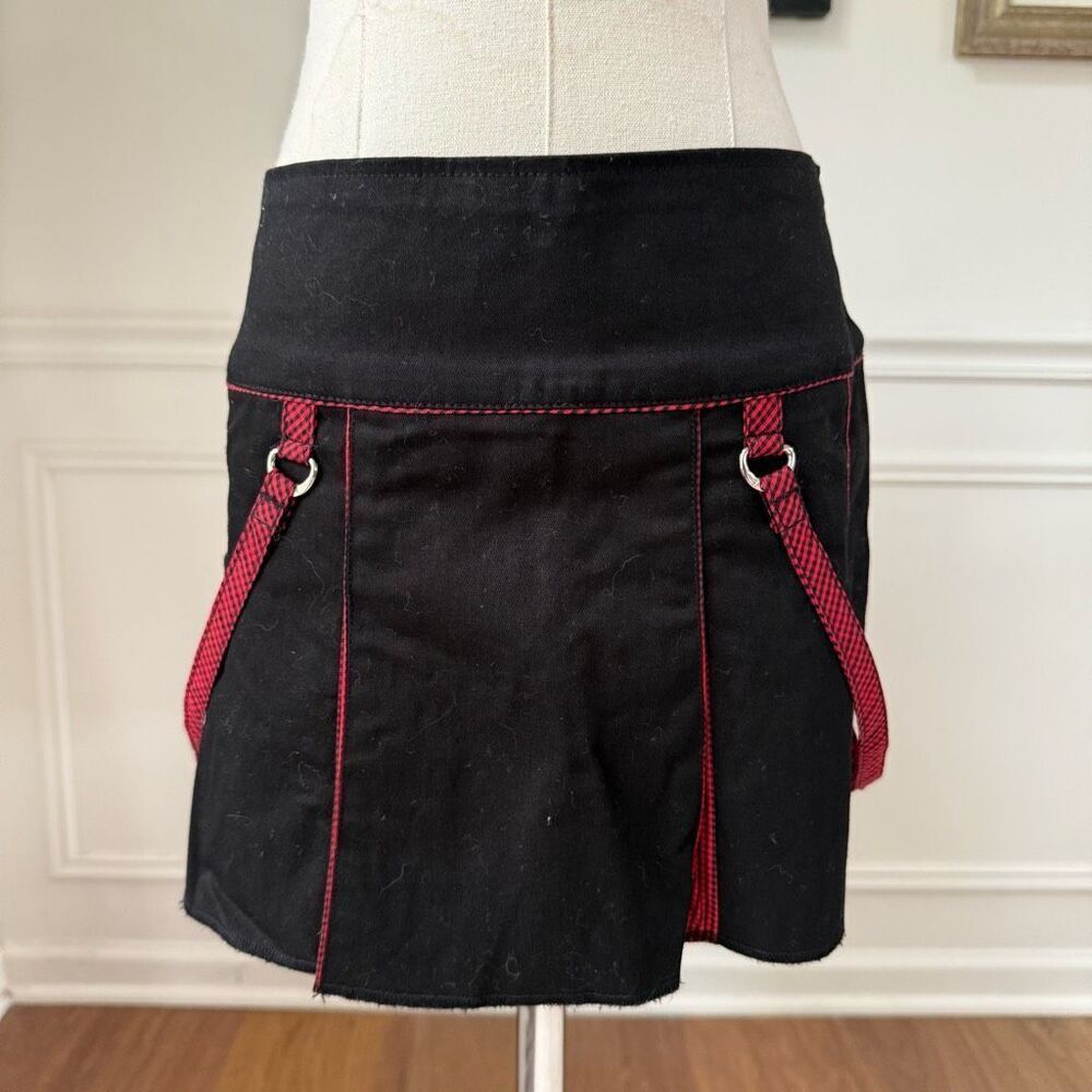 Vintage Tripp NYC Pleated Black Red Mini Skirt XS RARE